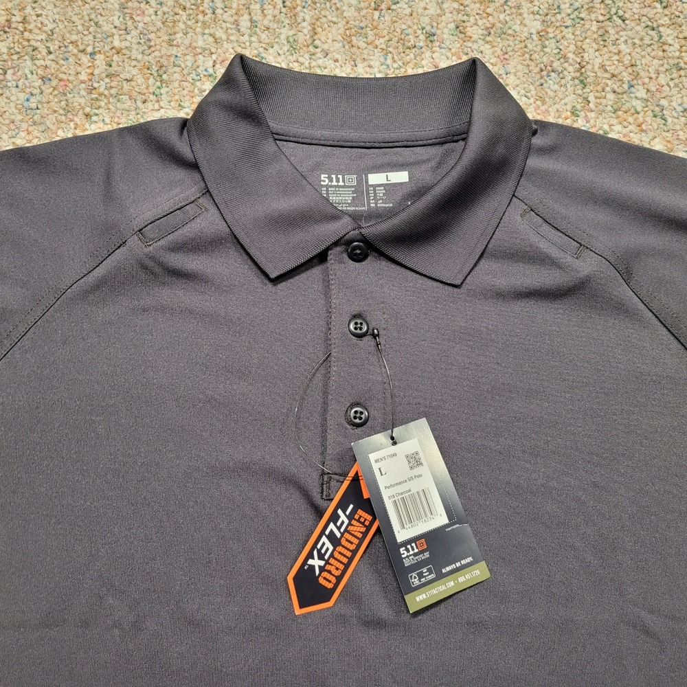 5.11 Tactical Performance Polo Mens Large Charcoal Grey Enduro-Flex 71049 - Picture 2 of 15